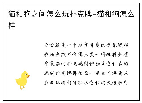 猫和狗之间怎么玩扑克牌-猫和狗怎么样